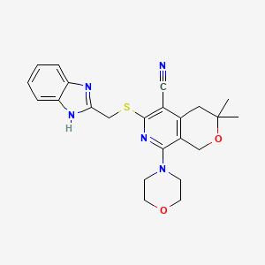 molecular formula C23H25N5O2S B14916396 6-[(1H-benzimidazol-2-ylmethyl)sulfanyl]-3,3-dimethyl-8-(morpholin-4-yl)-3,4-dihydro-1H-pyrano[3,4-c]pyridine-5-carbonitrile 