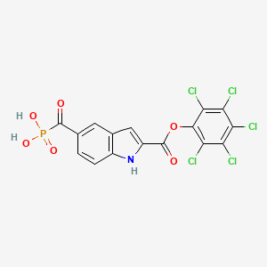 molecular formula C16H7Cl5NO6P B14916420 (2-((Perchlorophenoxy)carbonyl)-1H-indole-5-carbonyl)phosphonic acid 