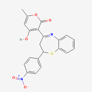 molecular formula C21H16N2O5S B14917170 4-hydroxy-6-methyl-3-[2-(4-nitrophenyl)-2,3-dihydro-1,5-benzothiazepin-4-yl]-2H-pyran-2-one 