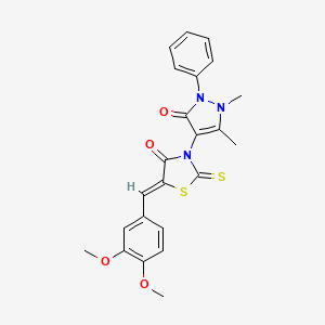 (5Z)-5-(3,4-dimethoxybenzylidene)-3-(1,5-dimethyl-3-oxo-2-phenyl-2,3-dihydro-1H-pyrazol-4-yl)-2-thioxo-1,3-thiazolidin-4-one