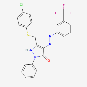 (4Z)-5-{[(4-chlorophenyl)sulfanyl]methyl}-2-phenyl-4-{2-[3-(trifluoromethyl)phenyl]hydrazinylidene}-2,4-dihydro-3H-pyrazol-3-one