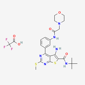 molecular formula C26H31F3N6O5S2 B14918670 5-amino-N-tert-butyl-2-methylsulfanyl-4-[3-[(2-morpholin-4-ylacetyl)amino]phenyl]thieno[2,3-d]pyrimidine-6-carboxamide;2,2,2-trifluoroacetic acid 