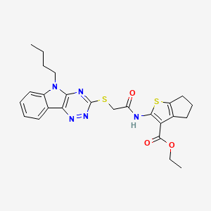 ethyl 2-({[(5-butyl-5H-[1,2,4]triazino[5,6-b]indol-3-yl)sulfanyl]acetyl}amino)-5,6-dihydro-4H-cyclopenta[b]thiophene-3-carboxylate