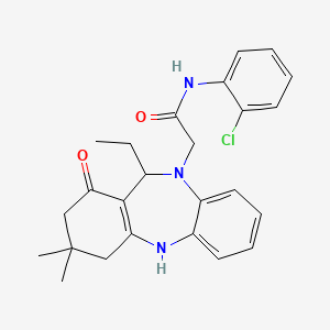 molecular formula C25H28ClN3O2 B14918958 N-(2-chlorophenyl)-2-(11-ethyl-3,3-dimethyl-1-oxo-1,2,3,4,5,11-hexahydro-10H-dibenzo[b,e][1,4]diazepin-10-yl)acetamide 