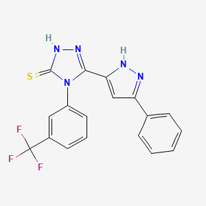 molecular formula C18H12F3N5S B14919122 5-(3-phenyl-1H-pyrazol-5-yl)-4-[3-(trifluoromethyl)phenyl]-4H-1,2,4-triazole-3-thiol 