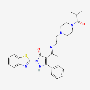 (4E)-2-(1,3-benzothiazol-2-yl)-4-[1-({2-[4-(2-methylpropanoyl)piperazin-1-yl]ethyl}amino)ethylidene]-5-phenyl-2,4-dihydro-3H-pyrazol-3-one