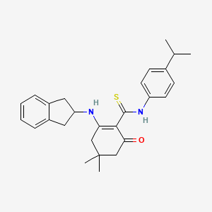 2-(2,3-dihydro-1H-inden-2-ylamino)-4,4-dimethyl-6-oxo-N-[4-(propan-2-yl)phenyl]cyclohex-1-ene-1-carbothioamide