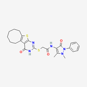 N-(1,5-dimethyl-3-oxo-2-phenyl-2,3-dihydro-1H-pyrazol-4-yl)-2-[(4-oxo-3,4,5,6,7,8,9,10-octahydrocycloocta[4,5]thieno[2,3-d]pyrimidin-2-yl)sulfanyl]acetamide