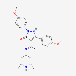 molecular formula C28H36N4O3 B14919318 (4Z)-2,5-bis(4-methoxyphenyl)-4-{1-[(2,2,6,6-tetramethylpiperidin-4-yl)amino]ethylidene}-2,4-dihydro-3H-pyrazol-3-one 