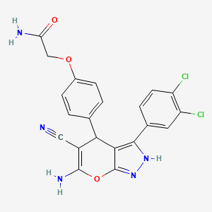 2-{4-[6-Amino-5-cyano-3-(3,4-dichlorophenyl)-1,4-dihydropyrano[2,3-c]pyrazol-4-yl]phenoxy}acetamide