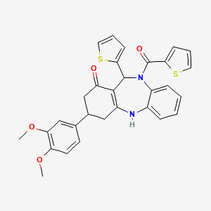 3-(3,4-dimethoxyphenyl)-11-(thiophen-2-yl)-10-(thiophen-2-ylcarbonyl)-2,3,4,5,10,11-hexahydro-1H-dibenzo[b,e][1,4]diazepin-1-one