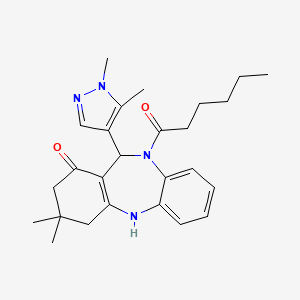 11-(1,5-dimethyl-1H-pyrazol-4-yl)-10-hexanoyl-3,3-dimethyl-2,3,4,5,10,11-hexahydro-1H-dibenzo[b,e][1,4]diazepin-1-one