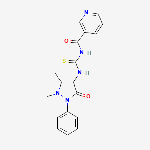 molecular formula C18H17N5O2S B14919704 N-[(1,5-dimethyl-3-oxo-2-phenyl-2,3-dihydro-1H-pyrazol-4-yl)carbamothioyl]pyridine-3-carboxamide 