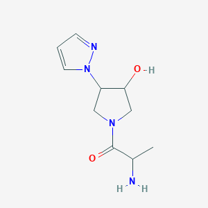 molecular formula C10H16N4O2 B1491977 2-amino-1-(3-hydroxy-4-(1H-pyrazol-1-yl)pyrrolidin-1-yl)propan-1-one CAS No. 2097952-51-5