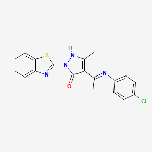 molecular formula C19H15ClN4OS B14919863 (4Z)-2-(1,3-benzothiazol-2-yl)-4-{1-[(4-chlorophenyl)amino]ethylidene}-5-methyl-2,4-dihydro-3H-pyrazol-3-one 