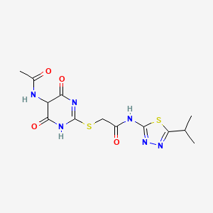 2-{[5-(acetylamino)-4,6-dioxo-1,4,5,6-tetrahydropyrimidin-2-yl]sulfanyl}-N-[5-(propan-2-yl)-1,3,4-thiadiazol-2-yl]acetamide