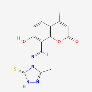 7-hydroxy-4-methyl-8-{(E)-[(3-methyl-5-thioxo-1,5-dihydro-4H-1,2,4-triazol-4-yl)imino]methyl}-2H-chromen-2-one