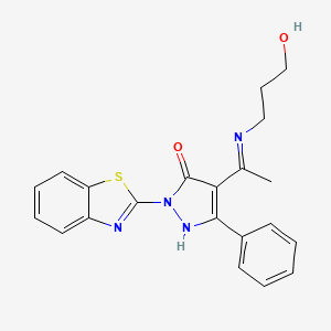 (4E)-2-(1,3-benzothiazol-2-yl)-4-{1-[(3-hydroxypropyl)amino]ethylidene}-5-phenyl-2,4-dihydro-3H-pyrazol-3-one