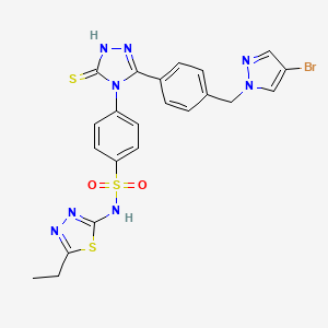 4-(3-{4-[(4-bromo-1H-pyrazol-1-yl)methyl]phenyl}-5-sulfanyl-4H-1,2,4-triazol-4-yl)-N-(5-ethyl-1,3,4-thiadiazol-2-yl)benzenesulfonamide