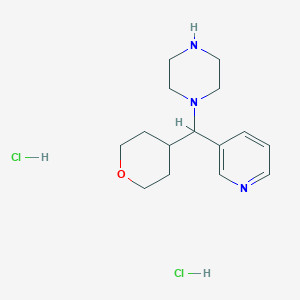 molecular formula C15H25Cl2N3O B1492033 1-(pyridin-3-yl(tetrahydro-2H-pyran-4-yl)methyl)piperazine dihydrochloride CAS No. 2098088-84-5