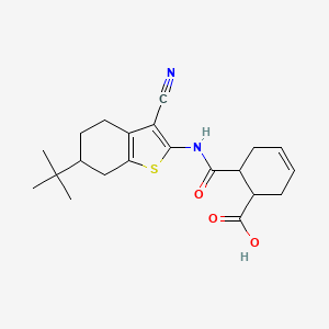 molecular formula C21H26N2O3S B14920972 6-[(6-Tert-butyl-3-cyano-4,5,6,7-tetrahydro-1-benzothiophen-2-yl)carbamoyl]cyclohex-3-ene-1-carboxylic acid 