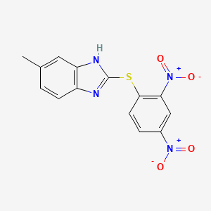 molecular formula C14H10N4O4S B14921010 2-[(2,4-dinitrophenyl)sulfanyl]-5-methyl-1H-benzimidazole 