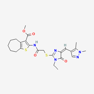 molecular formula C24H29N5O4S2 B14921196 methyl 2-{[({(4E)-4-[(1,5-dimethyl-1H-pyrazol-4-yl)methylidene]-1-ethyl-5-oxo-4,5-dihydro-1H-imidazol-2-yl}sulfanyl)acetyl]amino}-5,6,7,8-tetrahydro-4H-cyclohepta[b]thiophene-3-carboxylate 