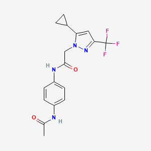 molecular formula C17H17F3N4O2 B14921210 N-[4-(acetylamino)phenyl]-2-[5-cyclopropyl-3-(trifluoromethyl)-1H-pyrazol-1-yl]acetamide 