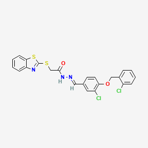 molecular formula C23H17Cl2N3O2S2 B14921269 2-(1,3-benzothiazol-2-ylsulfanyl)-N'-[(E)-{3-chloro-4-[(2-chlorobenzyl)oxy]phenyl}methylidene]acetohydrazide 