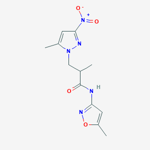 molecular formula C12H15N5O4 B14921302 2-methyl-3-(5-methyl-3-nitro-1H-pyrazol-1-yl)-N-(5-methyl-1,2-oxazol-3-yl)propanamide 