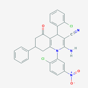 2-Amino-1-(2-chloro-5-nitrophenyl)-4-(2-chlorophenyl)-5-oxo-7-phenyl-1,4,5,6,7,8-hexahydroquinoline-3-carbonitrile