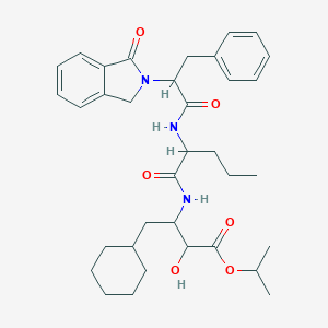 B149216 4-Cyclohexyl-2-hydroxy-3-((2-((2-(1-oxo-1,3-dihydroisoindol-2-yl)-3-phenylpropionyl)amino)pentanoyl)amino)butyric acid isopropyl ester CAS No. 139238-61-2