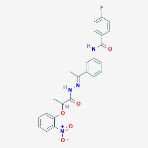 4-fluoro-N-{3-[(1E)-1-{2-[2-(2-nitrophenoxy)propanoyl]hydrazinylidene}ethyl]phenyl}benzamide