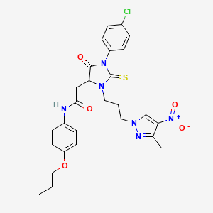 2-{1-(4-chlorophenyl)-3-[3-(3,5-dimethyl-4-nitro-1H-pyrazol-1-yl)propyl]-5-oxo-2-thioxoimidazolidin-4-yl}-N-(4-propoxyphenyl)acetamide