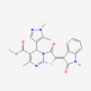 methyl (2Z)-5-(1,5-dimethyl-1H-pyrazol-4-yl)-7-methyl-3-oxo-2-(2-oxo-1,2-dihydro-3H-indol-3-ylidene)-2,3-dihydro-5H-[1,3]thiazolo[3,2-a]pyrimidine-6-carboxylate