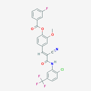 4-[(1E)-3-{[2-chloro-5-(trifluoromethyl)phenyl]amino}-2-cyano-3-oxoprop-1-en-1-yl]-2-methoxyphenyl 3-fluorobenzoate