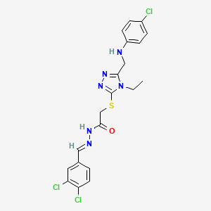 molecular formula C20H19Cl3N6OS B14922351 2-[(5-{[(4-chlorophenyl)amino]methyl}-4-ethyl-4H-1,2,4-triazol-3-yl)sulfanyl]-N'-[(E)-(3,4-dichlorophenyl)methylidene]acetohydrazide 