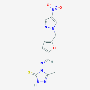 5-methyl-4-{[(E)-{5-[(4-nitro-1H-pyrazol-1-yl)methyl]furan-2-yl}methylidene]amino}-4H-1,2,4-triazole-3-thiol