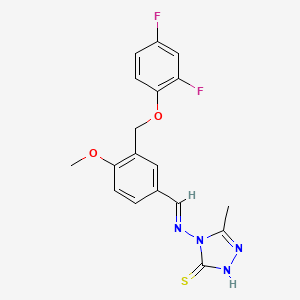 molecular formula C18H16F2N4O2S B14922506 4-{[(E)-{3-[(2,4-difluorophenoxy)methyl]-4-methoxyphenyl}methylidene]amino}-5-methyl-4H-1,2,4-triazole-3-thiol 