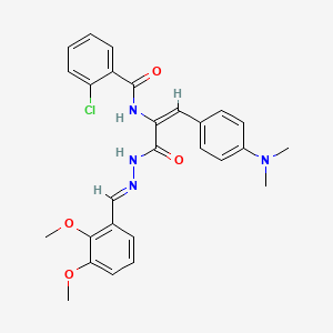 2-chloro-N-{(1E)-3-[(2E)-2-(2,3-dimethoxybenzylidene)hydrazinyl]-1-[4-(dimethylamino)phenyl]-3-oxoprop-1-en-2-yl}benzamide