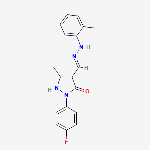 molecular formula C18H17FN4O B14922575 (4Z)-2-(4-fluorophenyl)-5-methyl-4-{[2-(2-methylphenyl)hydrazinyl]methylidene}-2,4-dihydro-3H-pyrazol-3-one 