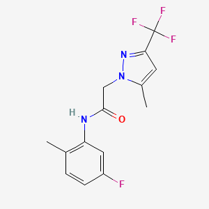 molecular formula C14H13F4N3O B14922671 N-(5-fluoro-2-methylphenyl)-2-[5-methyl-3-(trifluoromethyl)-1H-pyrazol-1-yl]acetamide 