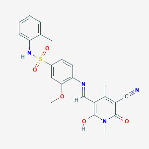 molecular formula C23H22N4O5S B14922803 4-{[(Z)-(5-cyano-1,4-dimethyl-2,6-dioxo-1,6-dihydropyridin-3(2H)-ylidene)methyl]amino}-3-methoxy-N-(2-methylphenyl)benzenesulfonamide 