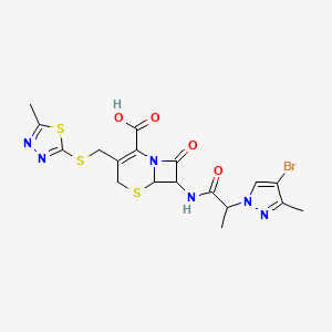 7-{[2-(4-bromo-3-methyl-1H-pyrazol-1-yl)propanoyl]amino}-3-{[(5-methyl-1,3,4-thiadiazol-2-yl)sulfanyl]methyl}-8-oxo-5-thia-1-azabicyclo[4.2.0]oct-2-ene-2-carboxylic acid