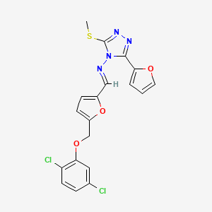 molecular formula C19H14Cl2N4O3S B14922879 N-[(E)-{5-[(2,5-dichlorophenoxy)methyl]furan-2-yl}methylidene]-3-(furan-2-yl)-5-(methylsulfanyl)-4H-1,2,4-triazol-4-amine 