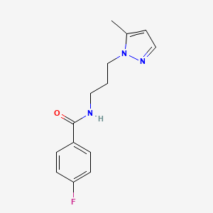 molecular formula C14H16FN3O B14922979 4-fluoro-N-[3-(5-methyl-1H-pyrazol-1-yl)propyl]benzamide 