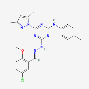 4-[(2E)-2-(5-chloro-2-methoxybenzylidene)hydrazinyl]-6-(3,5-dimethyl-1H-pyrazol-1-yl)-N-(4-methylphenyl)-1,3,5-triazin-2-amine