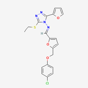 molecular formula C20H17ClN4O3S B14923148 N-[(E)-{5-[(4-chlorophenoxy)methyl]furan-2-yl}methylidene]-3-(ethylsulfanyl)-5-(furan-2-yl)-4H-1,2,4-triazol-4-amine 