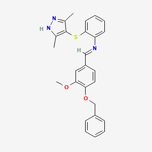 N-{(E)-[4-(benzyloxy)-3-methoxyphenyl]methylidene}-2-[(3,5-dimethyl-1H-pyrazol-4-yl)sulfanyl]aniline