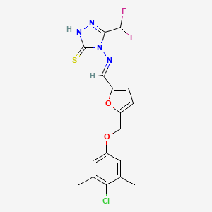 molecular formula C17H15ClF2N4O2S B14923367 4-{[(E)-{5-[(4-chloro-3,5-dimethylphenoxy)methyl]furan-2-yl}methylidene]amino}-5-(difluoromethyl)-4H-1,2,4-triazole-3-thiol 